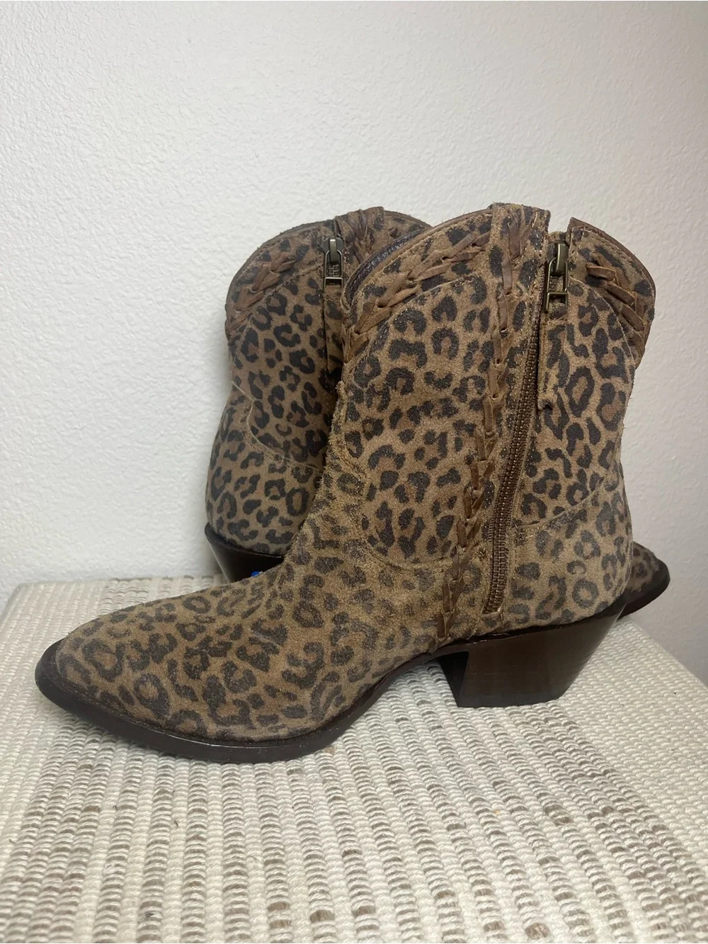 Leopard Print Ankle Booties - Brown